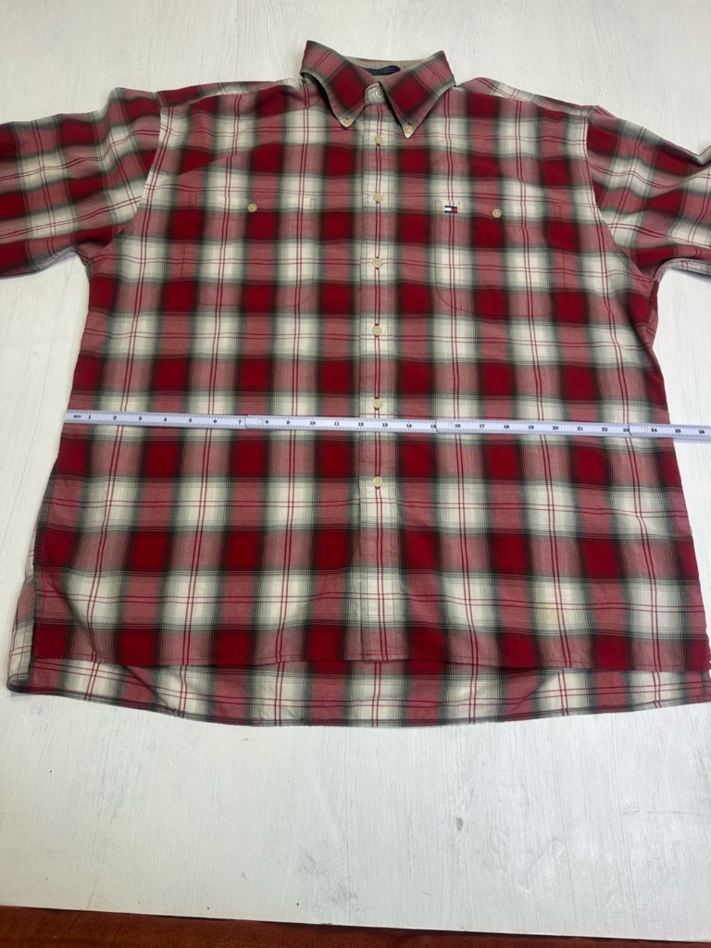 Vintage Tommy Hilfiger Red Plaid Button Down Shirt XL Cotton Classic Fit - Picture 5 of 10